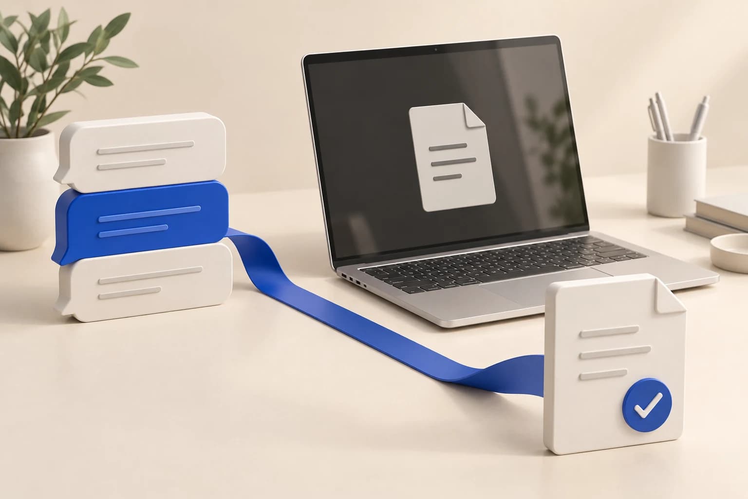 Conceptual illustration of a message request reaching a laptop and returning a completed file