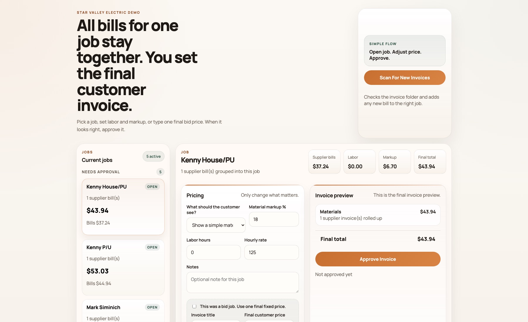 Star Valley Electric billing workflow demo screenshot