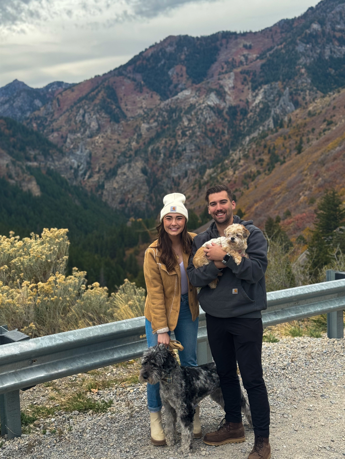 Fall mountain hike with dogs